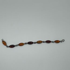 Antique Russian Baltic, Amber and Silver Link Bracelet